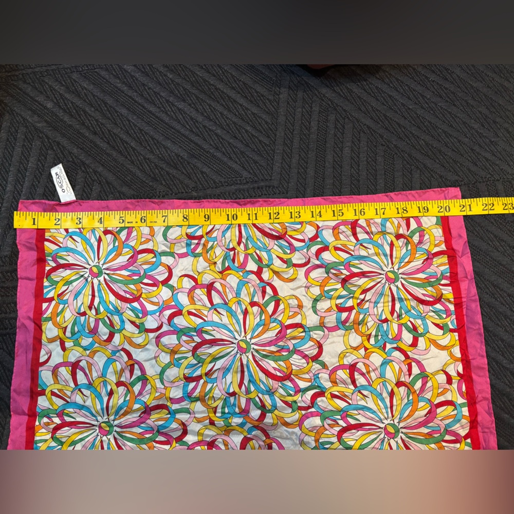Oscar by Oscar de la Renta 100% Silk Scarf – Multicolor Floral Ribbon Print - Picture 6 of 6